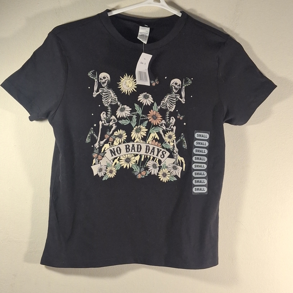 NWT Women's Black No Bad Days Short Sleeve Graphic BabyTee Size S